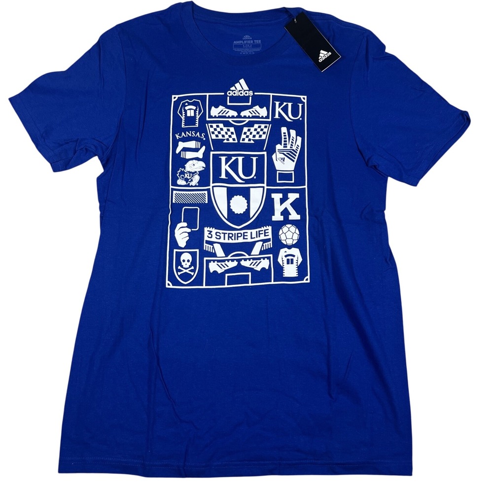 Adidas Kansas Jayhawks KU Amplifier Tee‎ Royal Blue Mens Medium NWT